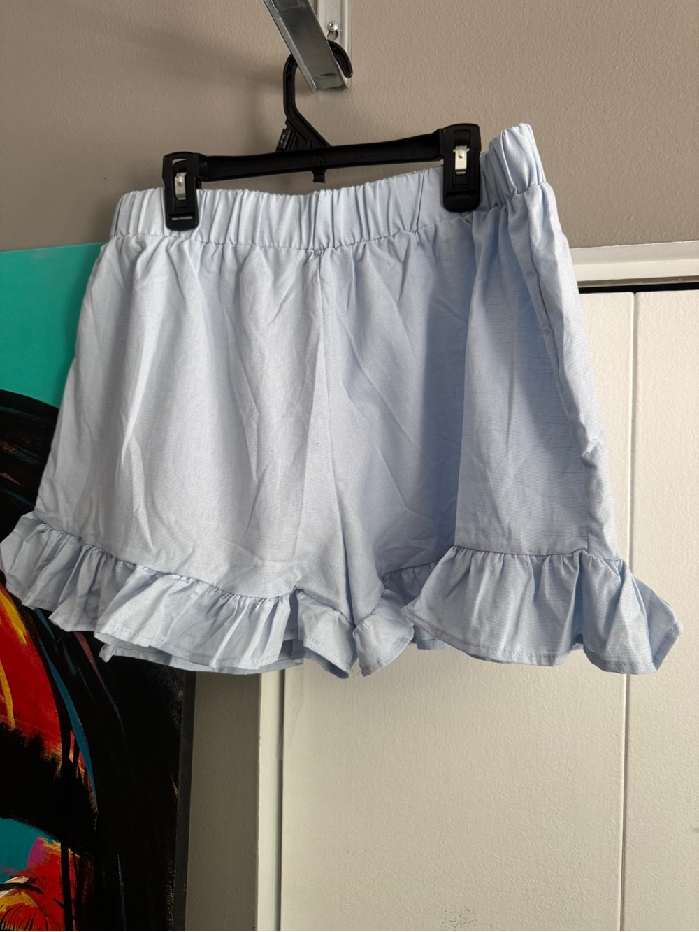 Blue Ruffle Shorts Elastic Waist 100% Cotton Lounge size large - Picture 3 of 5